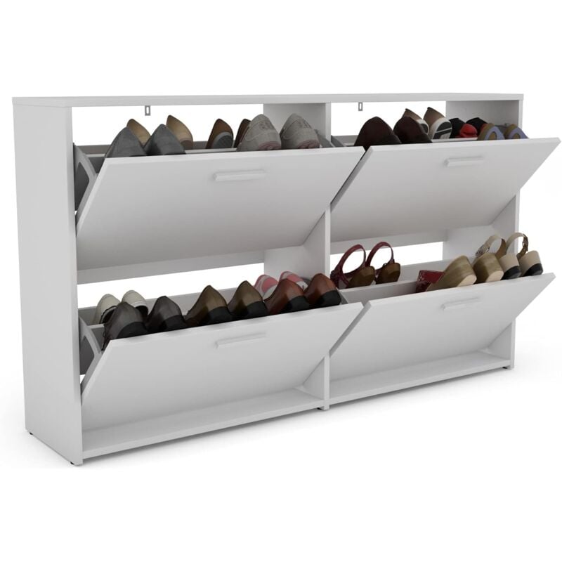 foto del prodotto portascarpe scarpiera salvaspazio da ingresso, organizer scarpe con 4 scomparse, in legno bianco costway
