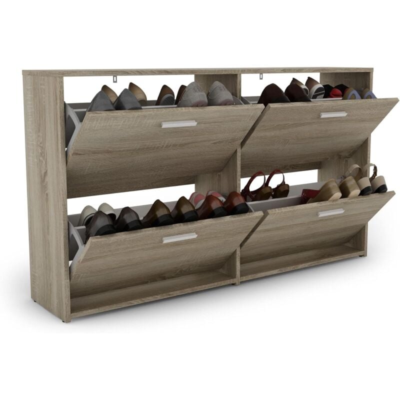 foto del prodotto portascarpe scarpiera salvaspazio da ingresso, organizer scarpe con 4 scomparse, in legno quercia costway