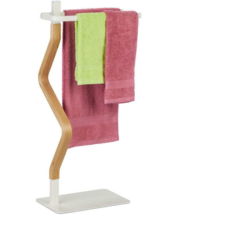foto del prodotto portasciugamani a 2 bracci, piantana autoportante da bagno e cucina, porta asciugamani hlp 78x40x20 cm, bianco relaxdays