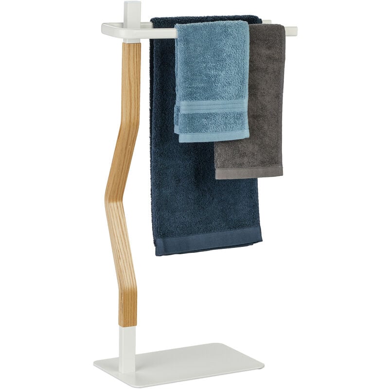 foto del prodotto portasciugamani a 2 bracci, piantana autoportante da bagno e cucina, porta asciugamani hlp 78x40x20 cm, bianco relaxdays