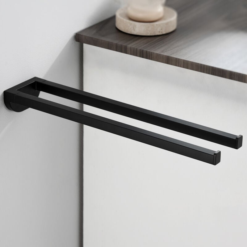 foto del prodotto portasciugamani a muro in acciaio inox a due bracci portasciugamani doppio 42 cm per bagno e cucina nero 
