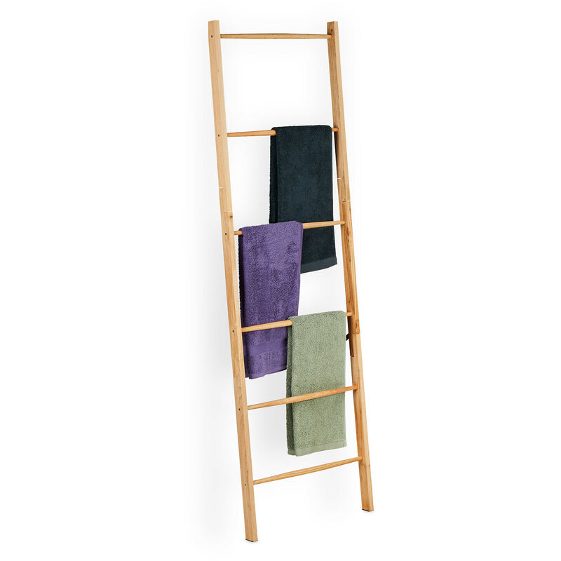 foto del prodotto portasciugamani a scala, 6 aste, scaletta per asciugamani, da appoggiare in bagno, hxl 170 x 55 cm, marrone relaxdays