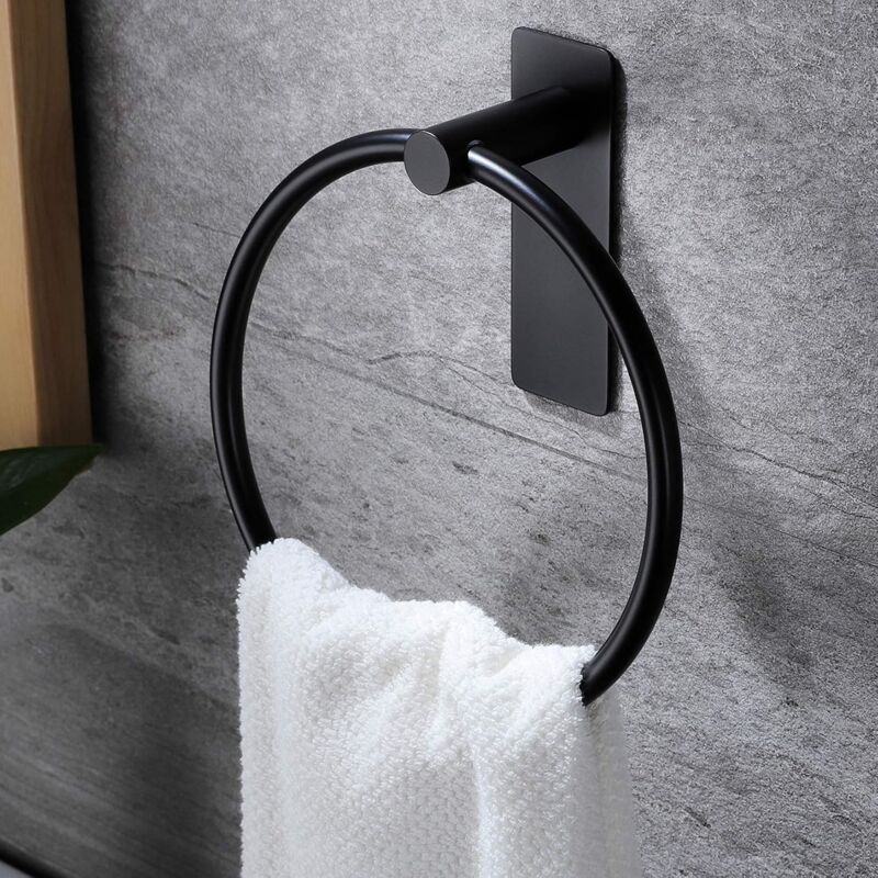 foto del prodotto portasciugamani autoadesivo, senza foratura, per bagno e cucina, nero