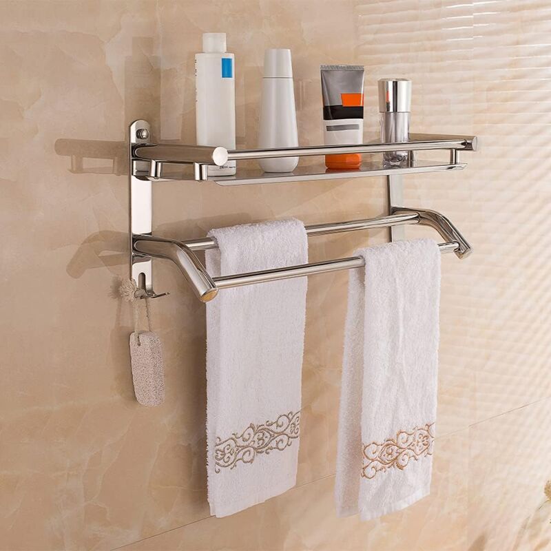 foto del prodotto portasciugamani cromato portasciugamani portasciugamani in acciaio inox portasciugamani portasciugamani da bagno con mensola e gancio a parete 50 cm