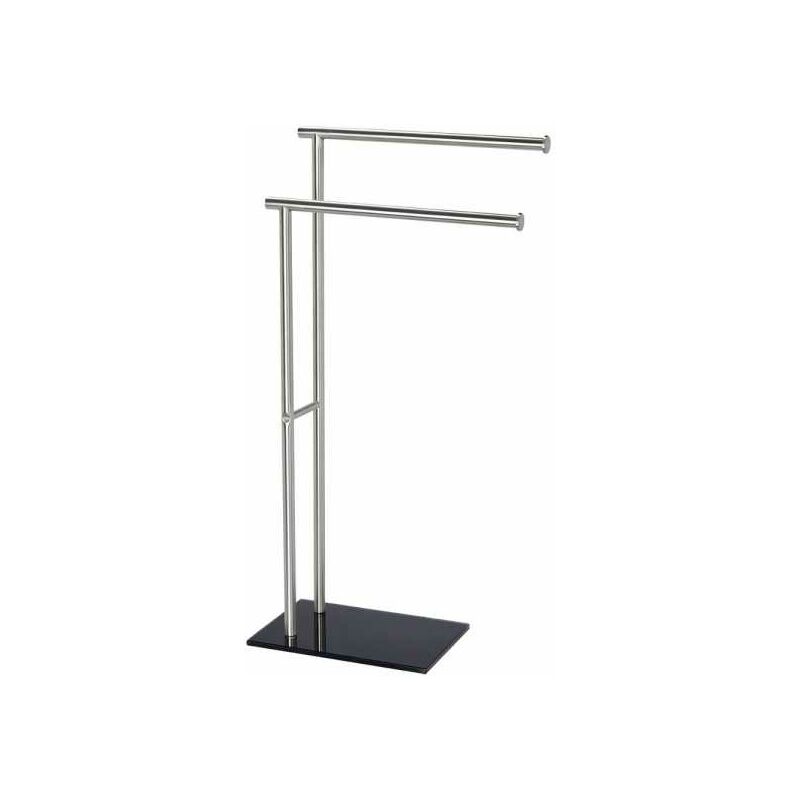 foto del prodotto portasciugamani da bagno a terra, 2 barre portasciugamani, lima, acciaio inox e base in vetro temperato nero, 41x79x20 cm, opaco wenko