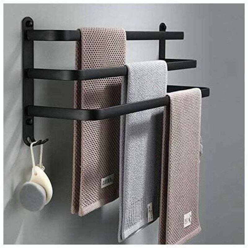 foto del prodotto portasciugamani da bagno, barre portasciugamani adesive nere da parete per doccia e cucina, portasciugamani impermeabili con gancio zdxr8 50 cm, tre
