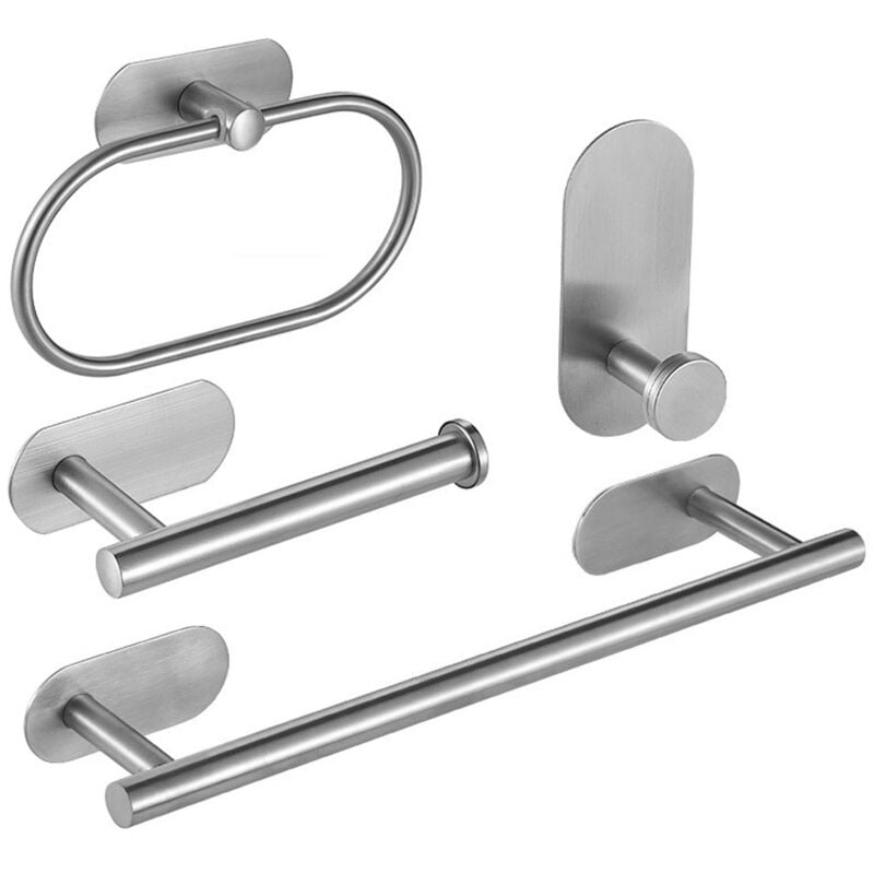 foto del prodotto portasciugamani da bagno da 4 pezzi, kit di accessori da bagno senza bisogno di forare, adesivo 3m e barra portasciugamani senza bisogno di forare.