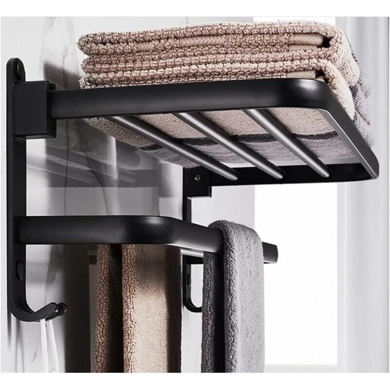 foto del prodotto portasciugamani da bagno da 40 cm portasciugamani doppio da parete in stile hotel supporto da tavolo nero opaco