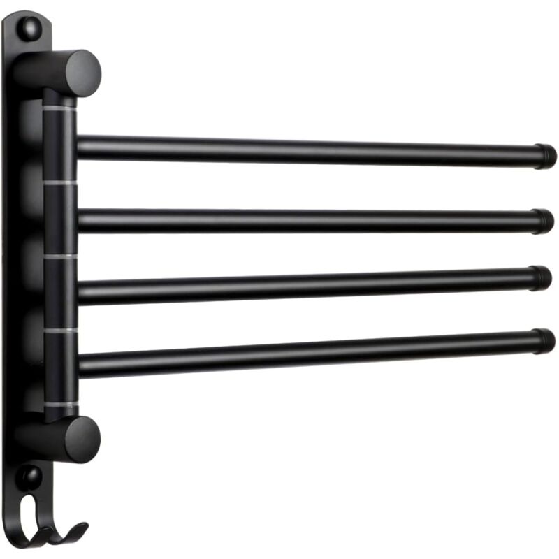 foto del prodotto portasciugamani da bagno nero con 4 barre rotanti a 180 , acciaio inossidabile 304, montaggio a parete, per lavandino della cucina e del bagno.