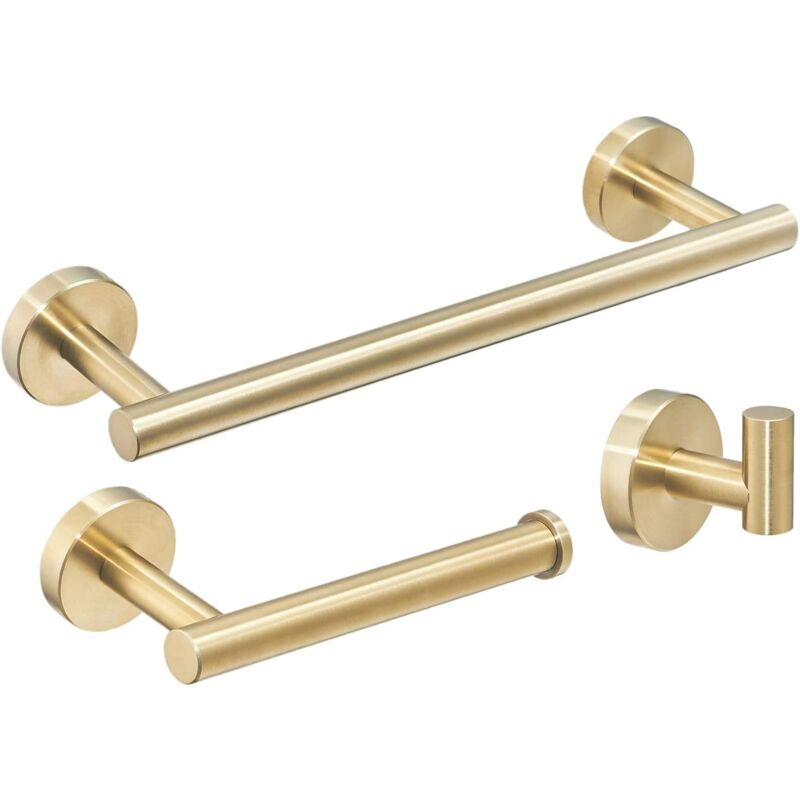 foto del prodotto portasciugamani da bagno porta carta igienica appendino, oro spazzolato, 3 pezzi accessori da bagno in acciaio inossidabile