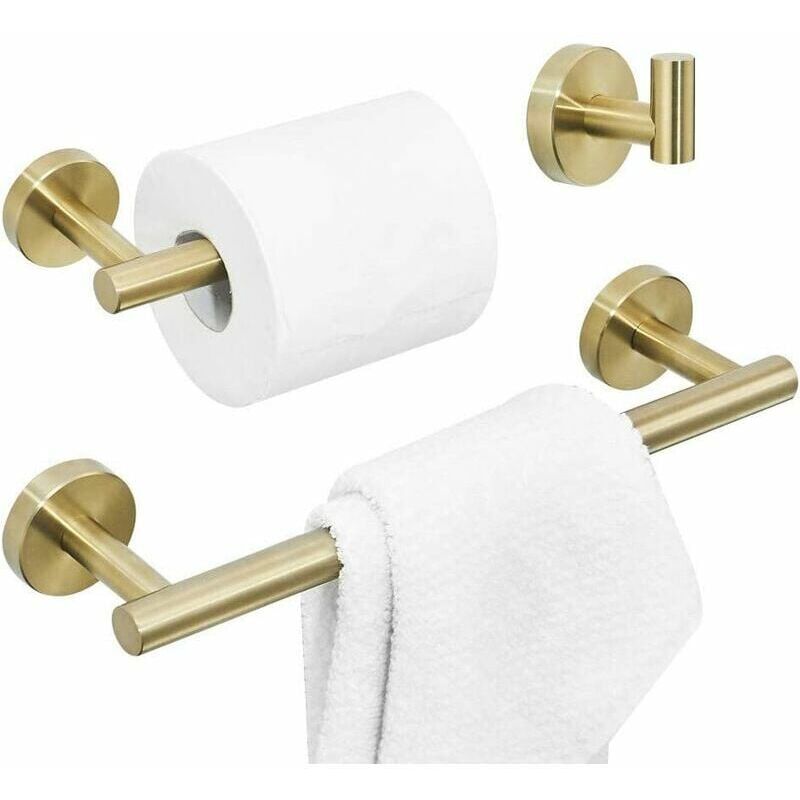 foto del prodotto portasciugamani da bagno porta carta igienica appendino, oro spazzolato, 3 pezzi accessori da bagno in acciaio inossidabile oro