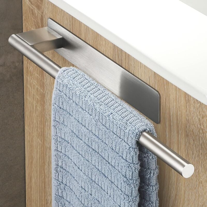 foto del prodotto portasciugamani da bagno senza forare, portasciugamani adesivo da parete, portasciugamani in acciaio inox, barra portasciugamani bebusingoto