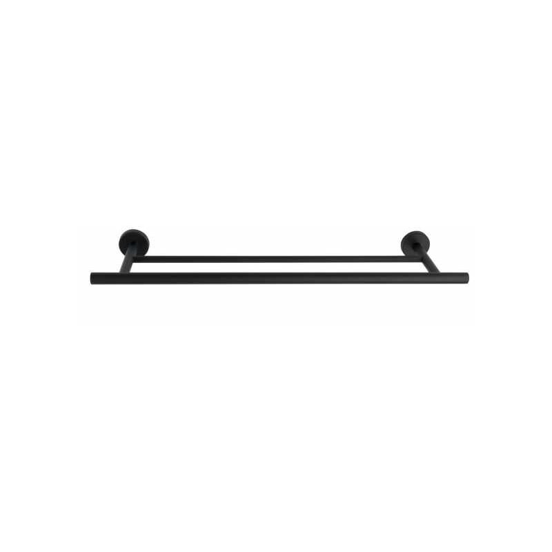 foto del prodotto portasciugamani da muro per bagno duo bosio black, barra portasciugamani, fissaggio a muro incluso, acciaio inossidabile, 60x5,5x14 cm, nero opaco - wenko