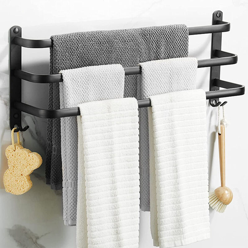 foto del prodotto portasciugamani da parete a 3 ripiani porta asciugamani da bagno scala da bagno a 3 ripiani acciaio spazzolato 50 x 24 x 14,4 cm nero