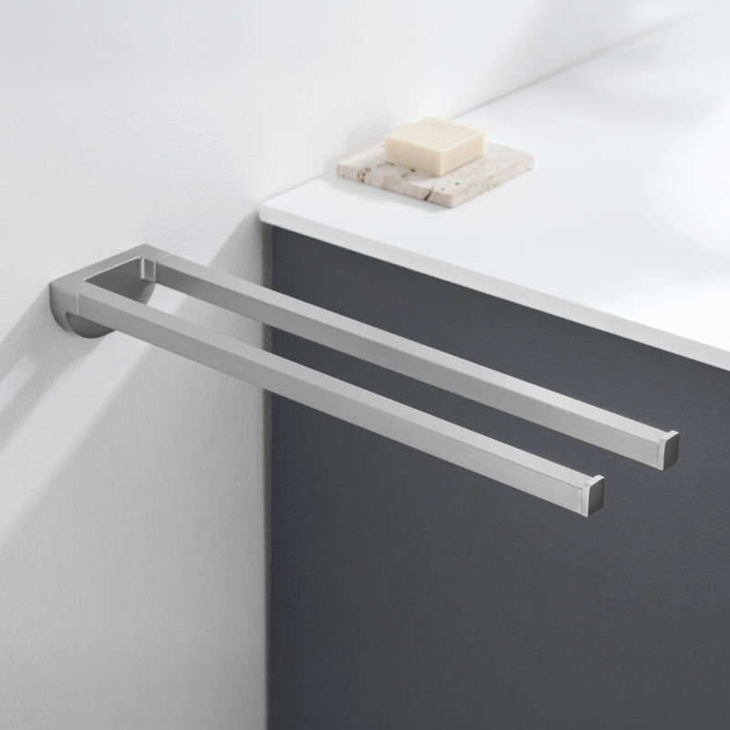 foto del prodotto portasciugamani da parete a due bracci in acciaio inox portasciugamani da bagno doppio da 42 cm per bagno e cucina spazzolato 