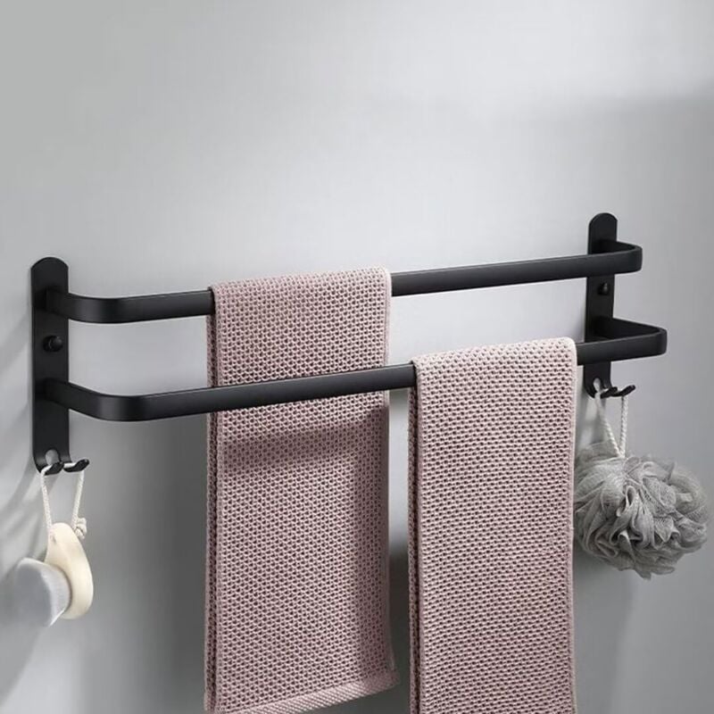foto del prodotto portasciugamani da parete con 2 ganci portasciugamani da bagno mensole in alluminio per bagno e cucina nero 2 strati 50 cm