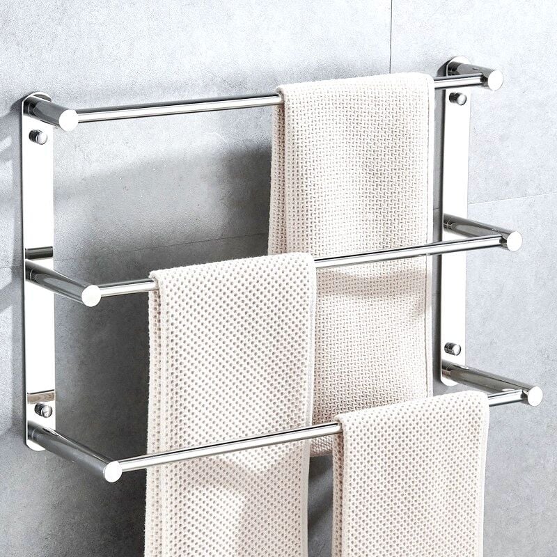 foto del prodotto portasciugamani da parete in acciaio inox 304, 40 cm, con mensola montatura a parete, 3 posti, per bagno e cucina cromo, 40 cm 