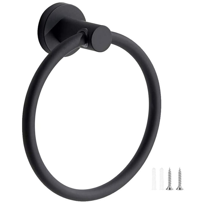 foto del prodotto portasciugamani da parete in acciaio inox 304, nero satinato, portasciugamani rotondo per bagno e cucina nero bebusingoto