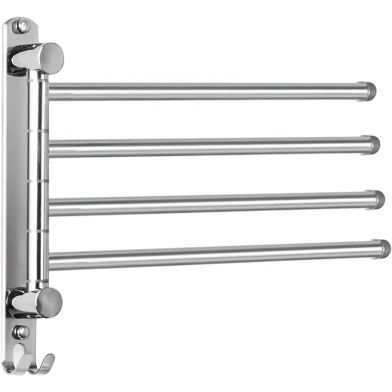 foto del prodotto portasciugamani da parete in acciaio inox sus304 con 4 barre rotanti a 180 , argento, per bagno, cucina e lavatrice.