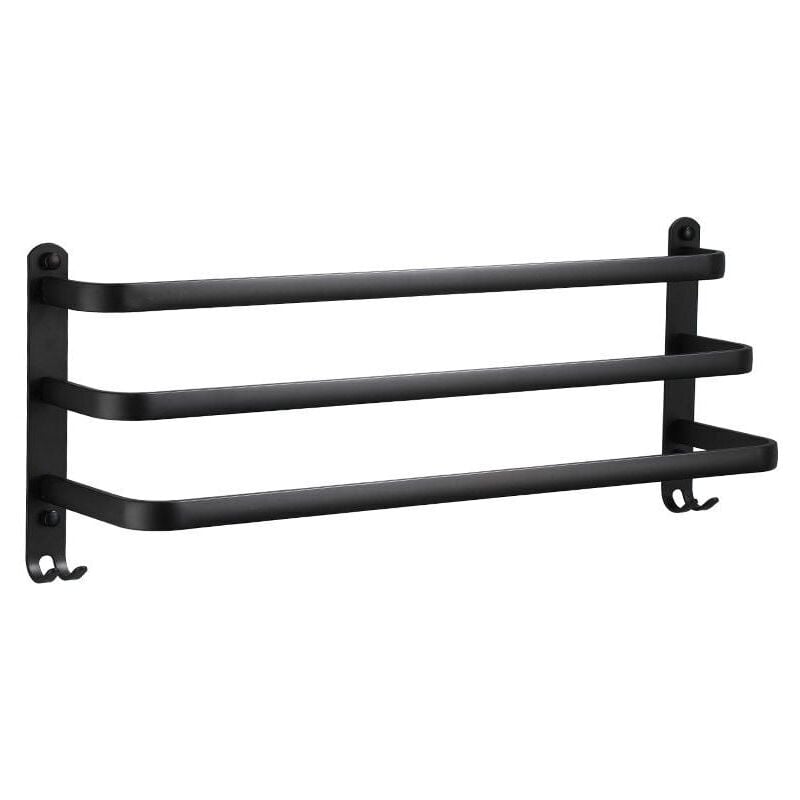 foto del prodotto portasciugamani da parete in alluminio a 3 livelli con ganci, portasciugamani nero impermeabile per bagno, cucina e toilette, 60 cm