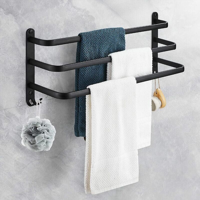 foto del prodotto portasciugamani da parete in alluminio, portasciugamani da bagno a 3 livelli con ganci, impermeabile per bagno, cucina, toilette