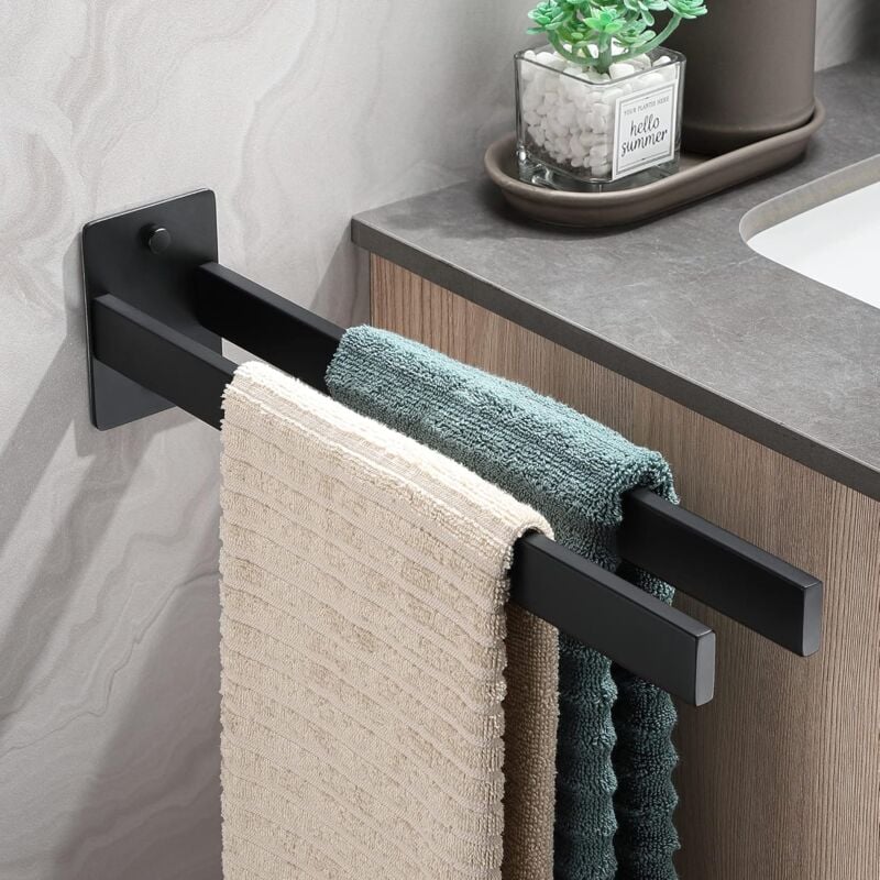 foto del prodotto portasciugamani da parete nero, portasciugamani in acciaio inox con foro, portasciugamani rettangolari doppi per bagno e cucina