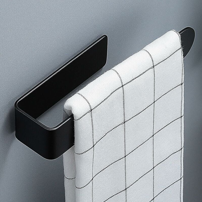 foto del prodotto portasciugamani da parete per bagno, anello aperto autoadesivo, acciaio inossidabile nero 20 cm