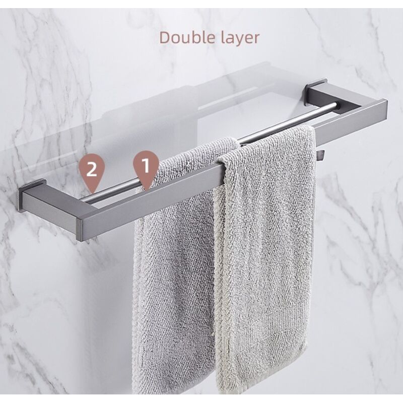 foto del prodotto portasciugamani da parete per bagno da 60 cm, doppio portasciugamani, bebusingoto