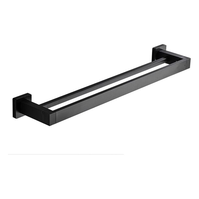 foto del prodotto portasciugamani doppio da bagno, barra portasciugamani adesiva nera da parete, senza foratura, portasciugamani da bagno in acciaio inox,