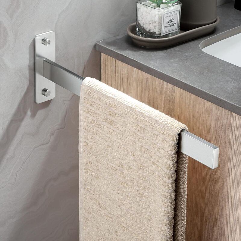 foto del prodotto portasciugamani doppio da parete in acciaio inox spazzolato color argento per bagno e cucina. bebusingoto