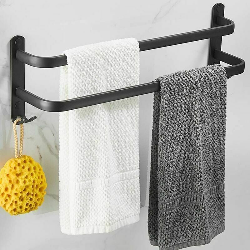 foto del prodotto portasciugamani doppio da parete, portasciugamani per bagno, 30 cm, nero opaco, acciaio inox