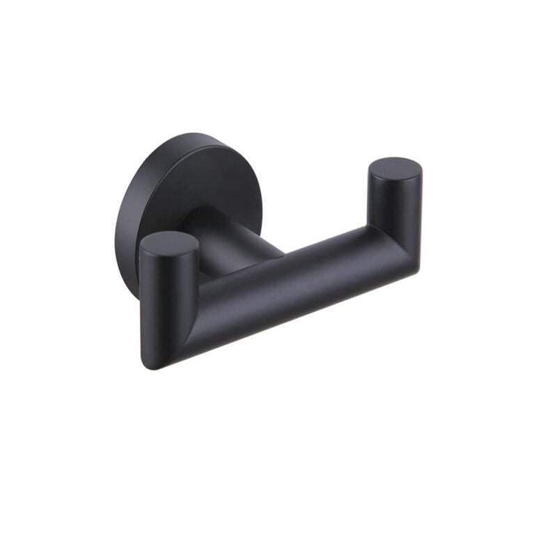 foto del prodotto portasciugamani doppio nero opaco, portasciugamani in acciaio inossidabile, portasciugamani con doppio gancio cucina da bagno rotonda in oro nero