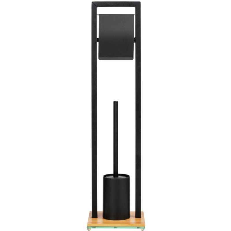 foto del prodotto portasciugamani e porta spazzolino wc 2in1 bambusa, in acciaio nero con base in bamb , 18x72,5x18 cm, nero marrone wenko