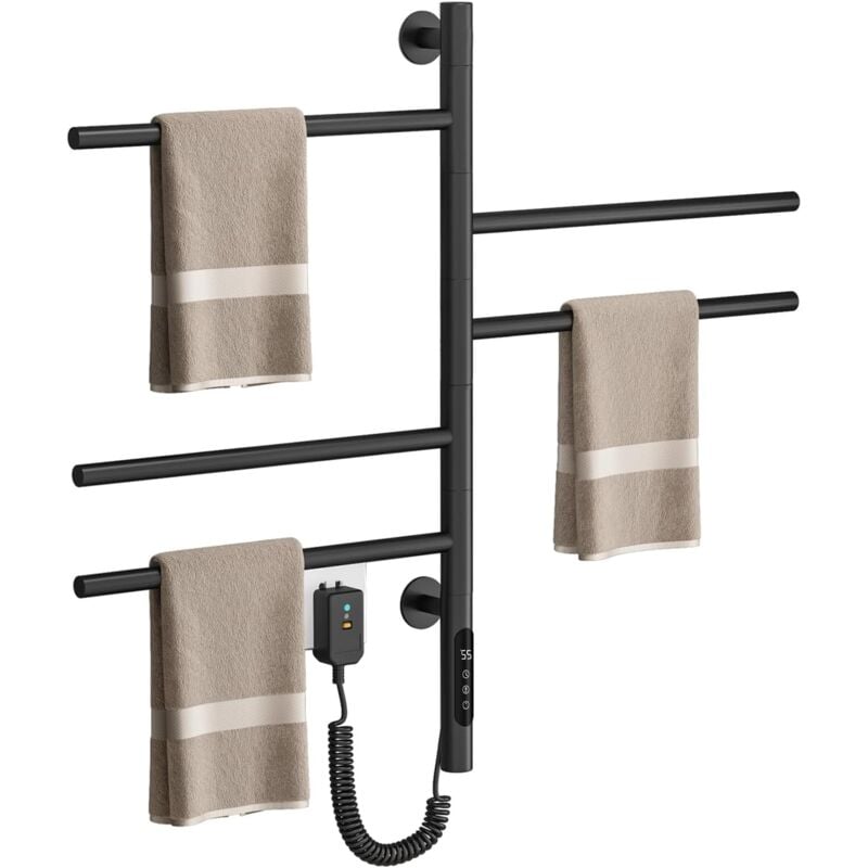 foto del prodotto portasciugamani elettrico con 5 barre, portasciugamani riscaldato girevole a 180 , 82w, 42x66cm, scaldasalviette elettrico a parete con termostato