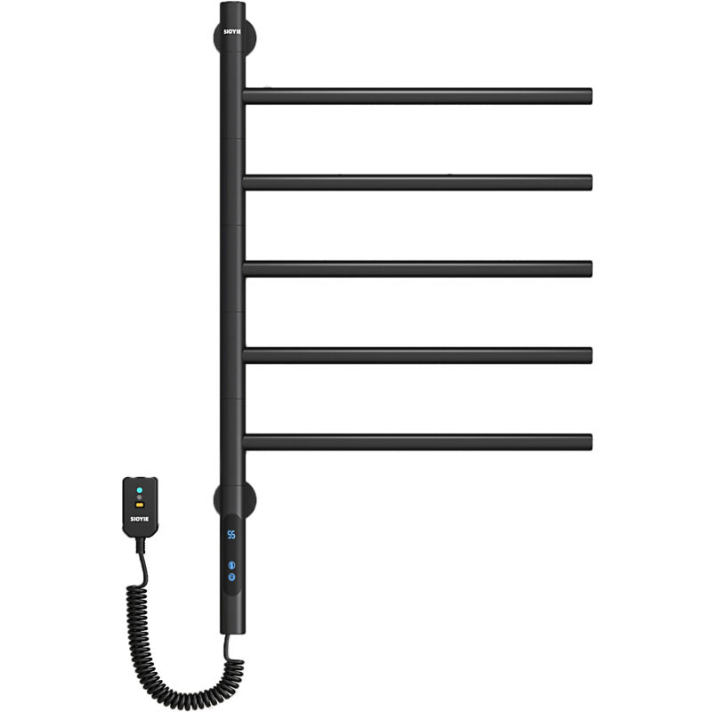 foto del prodotto portasciugamani elettrico con 5 barre portasciugamani riscaldato girevole a 180 , scaldasalviette elettrico a parete 82w 42 66cm con termostato