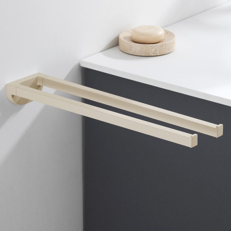foto del prodotto portasciugamani in acciaio inox a due bracci, gancio a muro per bagno e cucina, beige