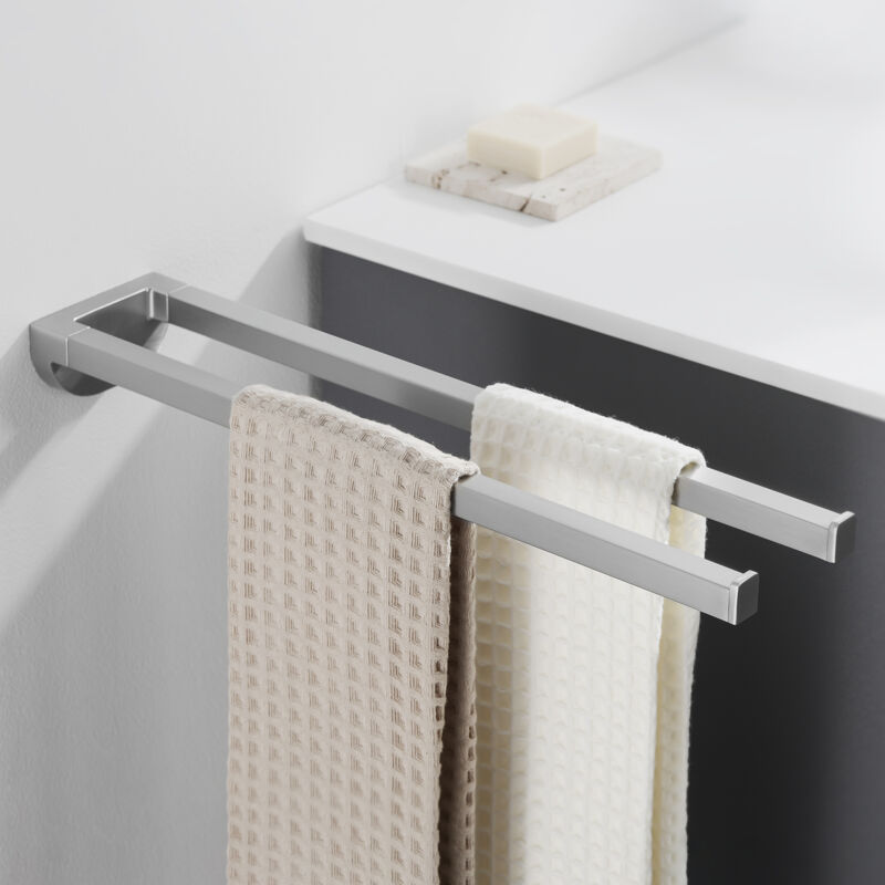 foto del prodotto portasciugamani in acciaio inox portasciugamani a due bracci, gancio a muro per bagno e cucina, spazzolato