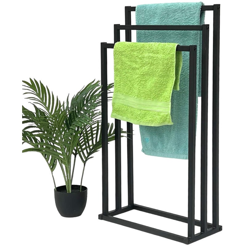foto del prodotto portasciugamani in piedi in metallo nero opaco kw449 portasciugamani a 3 bracci con 3 portasciugamani bagno arredo bagno moderno dandibo