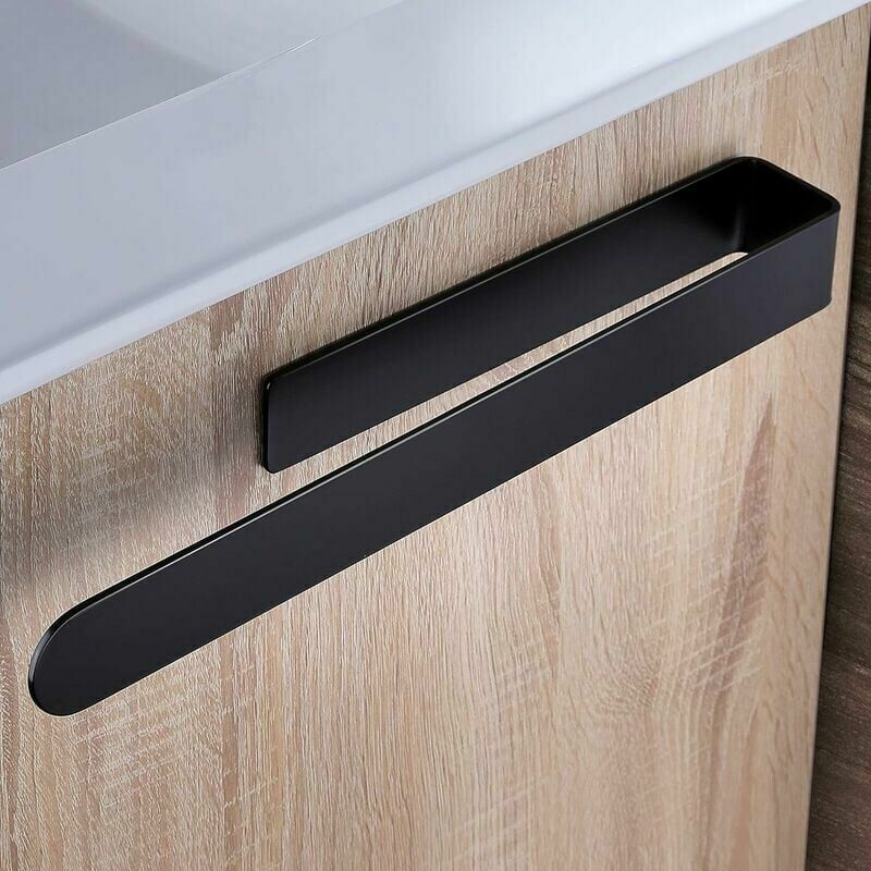 foto del prodotto portasciugamani nero per il bagno, portasciugamani in acciaio inox, autoadesivo, portasciugamani dimensioni 37 cm 