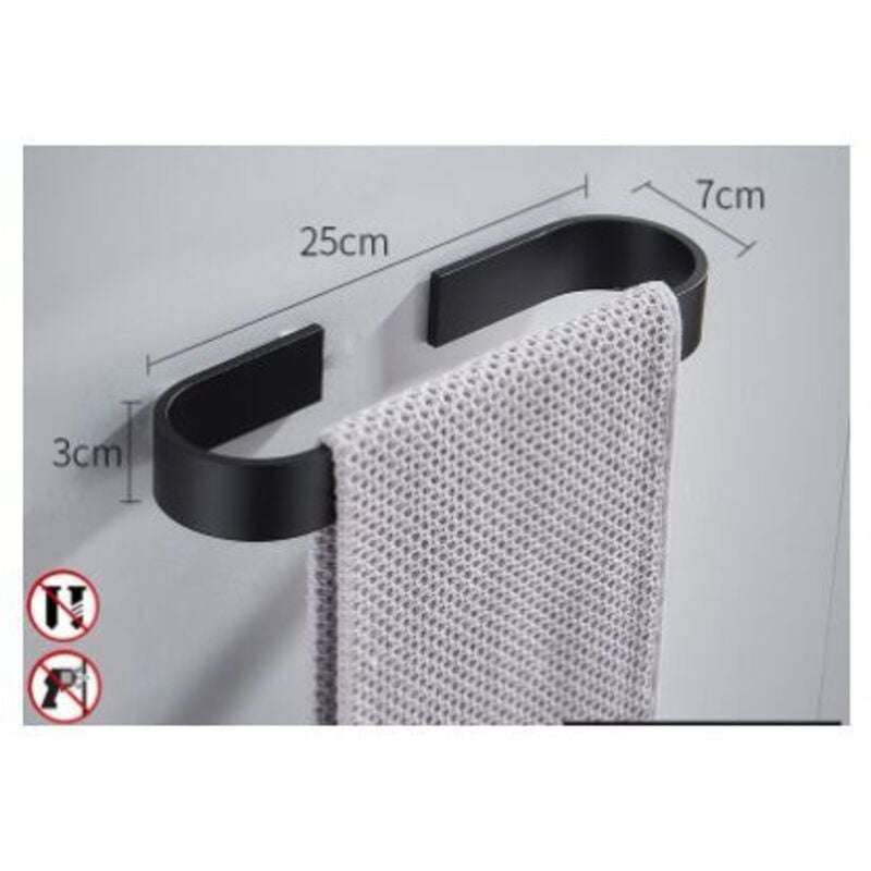 foto del prodotto portasciugamani nero senza foratura 25 cm qualit premium per bagno autoadesivo montaggio a parete accessorio per bagno, cucina, nero