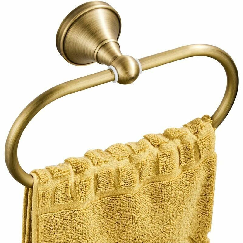 foto del prodotto portasciugamani ovale in ottone anticato, accessorio da bagno e cucina, montaggio a parete, bronzo spazzolato