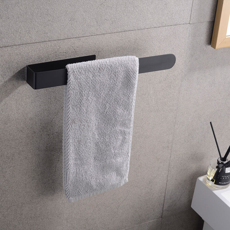 foto del prodotto portasciugamani, portasciugamani adesivo per bagno, barra da 37 cm, senza trapano, acciaio inox, nero, portasciugamani per bagno, senza trapano