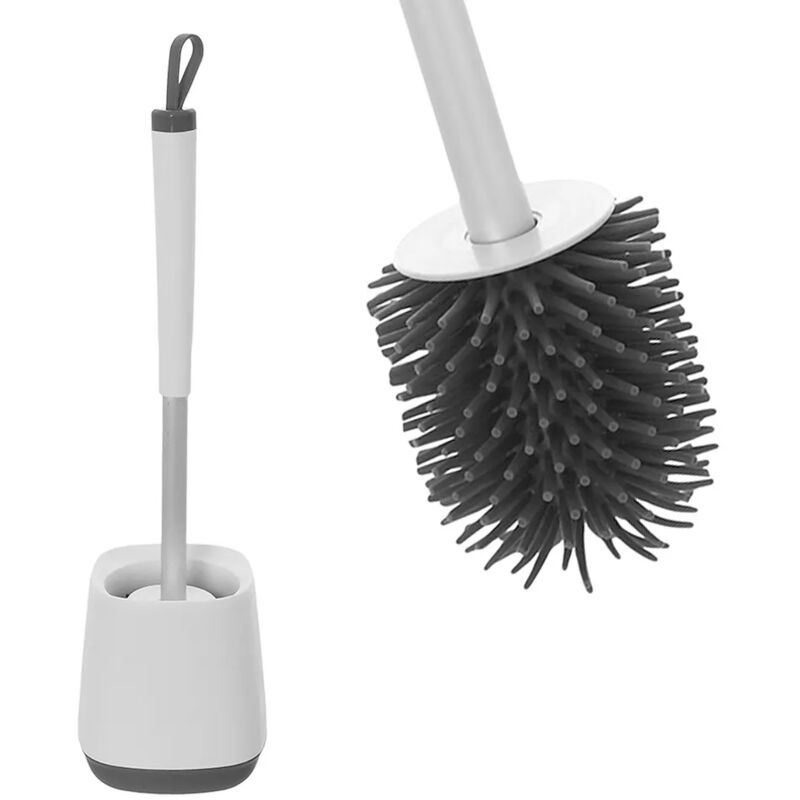 foto del prodotto portascopino da appoggio bianco e grigio con setole in silicone