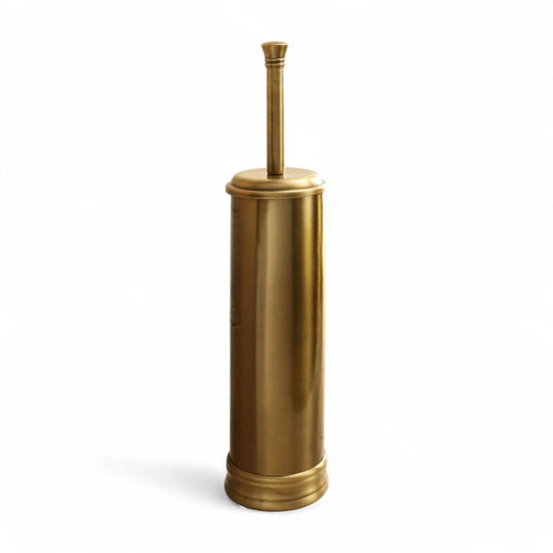 foto del prodotto portascopino h41 cm e scopino da bagno in ottone bronzato con setole nere linea bronze