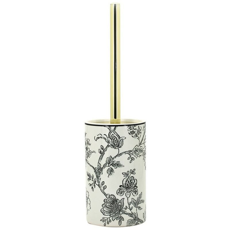 foto del prodotto portascopino in ceramica bianco con decori serie fiori