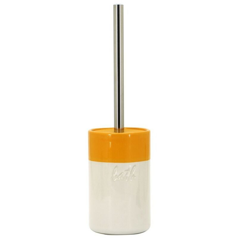 foto del prodotto portascopino in ceramica giallo bianco - serie bath