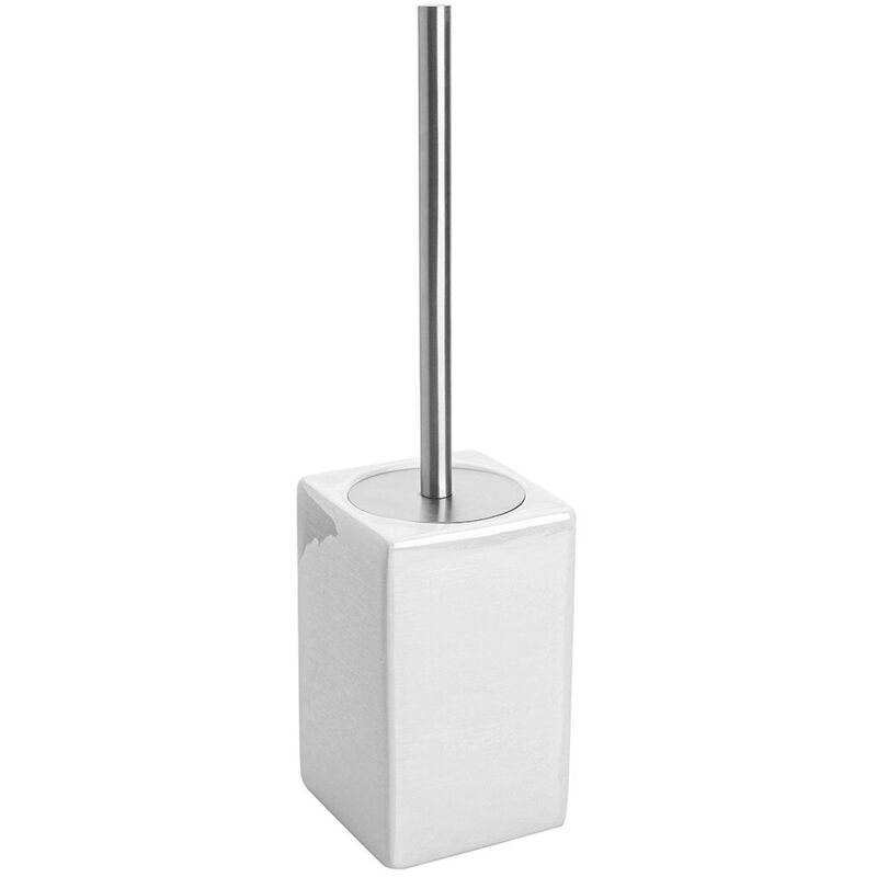 foto del prodotto portascopino wc bianco in ceramica bianca lucida e manico acciaio inox cuba