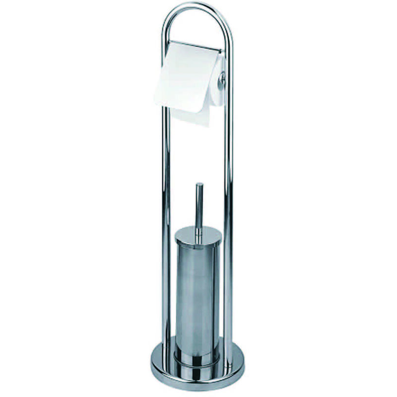 foto del prodotto portascopino wc con porta rotolo in acciaio inox base cm.22 altezza totale cm.82