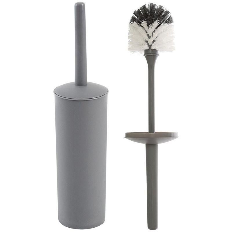 foto del prodotto portascopino wc da appoggio tondo grigio in plastica con scopino