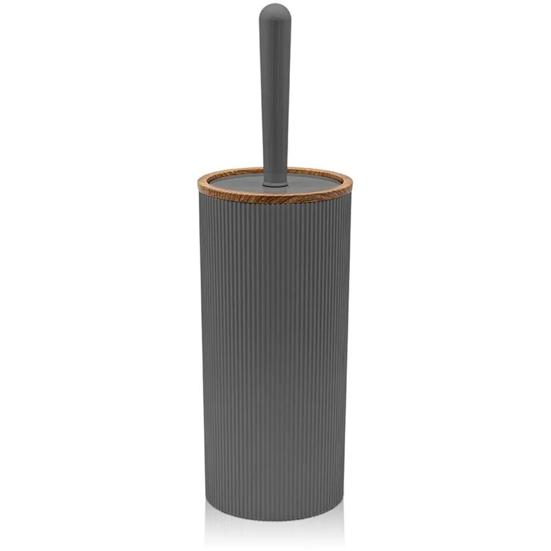 foto del prodotto portascopino wc grigio dettagli effetto legno serie blob